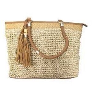 Giani Bernini Natural Marled Straw Dual Tassel Tote Handbag Shoulder Bag